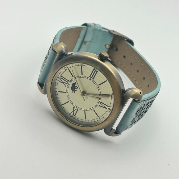 Women’s Elephant Dial Stainless Steel Blue Leather Watch Working New Battery - Picture 8 of 8